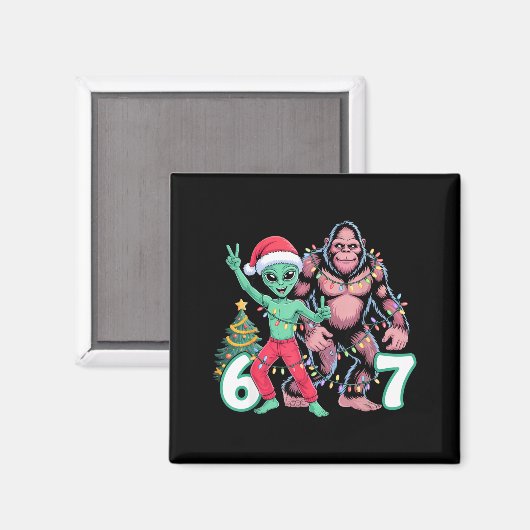 6 7 Meme Christmas Alien Sasquatch Six Seven Fun Magneet (Voorkant / Achterkant)