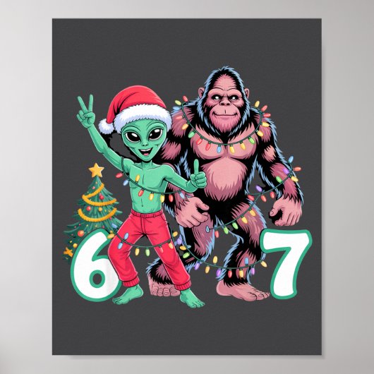 6 7 Meme Christmas Alien Sasquatch Six Seven Fun Poster (Voorkant)