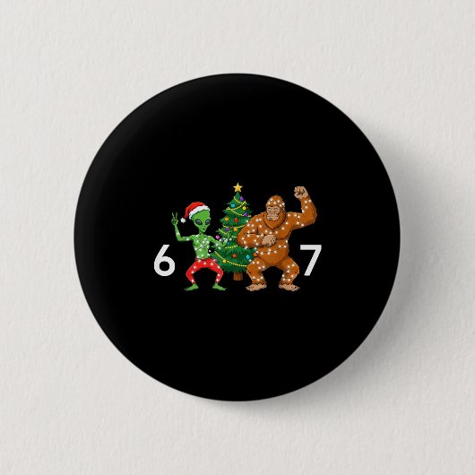 6 7 Meme Christmas Alien Sasquatch Six Seven Fun  Ronde Button 5,7 Cm (Voorkant)