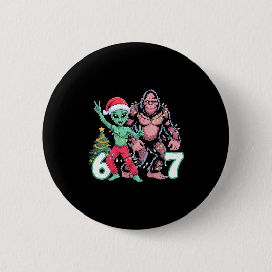 6 7 Meme Christmas Alien Sasquatch Six Seven Fun  Ronde Button 5,7 Cm (Voorkant)