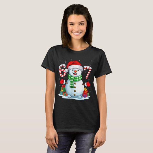 6 7 Meme Christmas Funny Snowman Six Seven 67 Men T-shirt (Voorkant volledig)