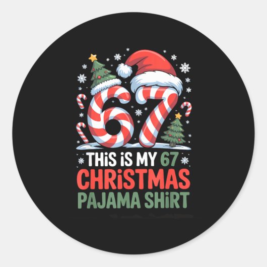 6-7 Meme Gen Alpha Dit Is Mijn 67 Kerstmis Pyjama Ronde Sticker (Voorkant)