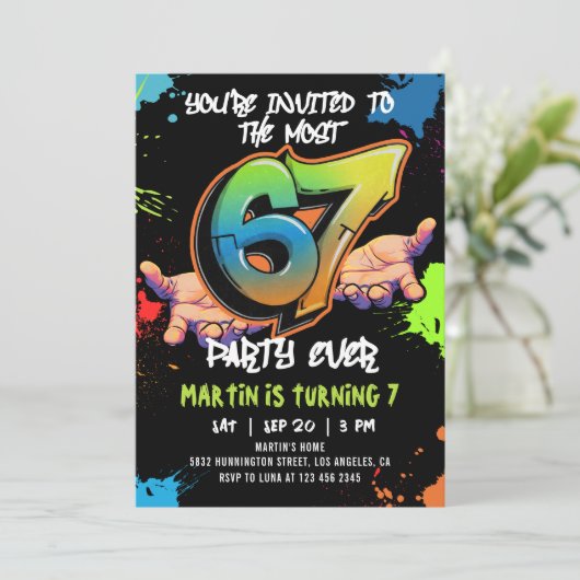 6 7 Meme Graffiti Six Seven Birthday Kaart (Staand voorkant)