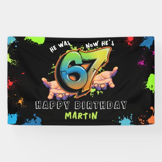 6 7 Meme Graffiti Zes Zeven Verjaardagsbanner Spandoek (Horizontaal)