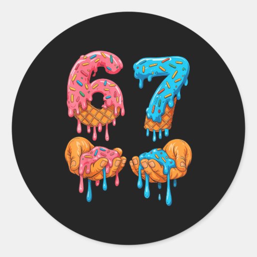 6 7 Meme Ice Cream Drip Gen Alpha Slang  Ronde Sticker (Voorkant)