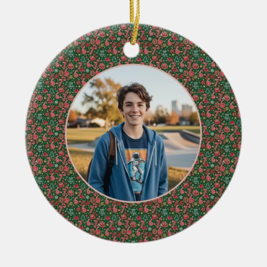 6-7 Meme One Photo Christmas Doodles Keramisch Ornament (Voorkant)