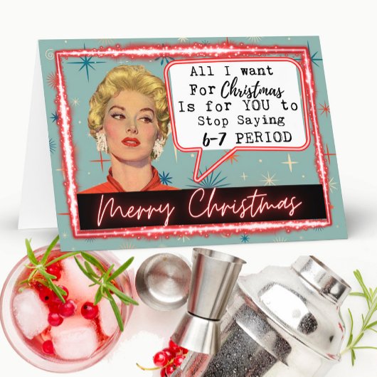 6 -7 Meme - Retro Christmas Card - Funny - Bestie Kaart