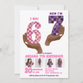 6 7 Meme Retro Pink Purple Checker Kids Birthday Kaart (Voorkant)