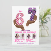 6 7 Meme Retro Pink Purple Checker Kids Birthday Kaart (Staand voorkant)