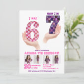 6 7 Meme Retro Pink Purple Checker Kids Birthday Kaart (Staand voorkant)