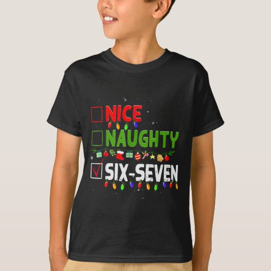 6-7 Moppig Stout Zes Zeven 67 Grappig Kerstmis T-shirt (Voorkant)