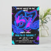 6 7 Neon Six Seven Birthday Invitation  Kaart (Staand voorkant)