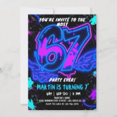 6 7 Neon Zes Zeven Verjaardagsuitnodiging Kaart (Voorkant)