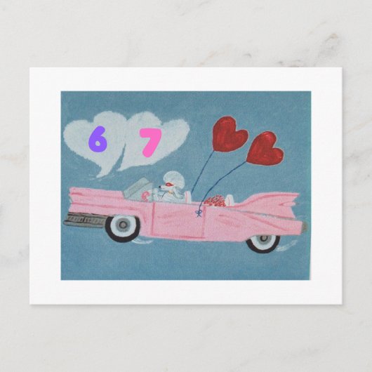 6 7 Poodle in Pink Classic Car flying in sky card Briefkaart (Voorkant)
