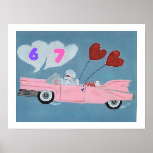 6 7 Poodle in Pink Classic Car flying in sky poste Poster (Voorkant)
