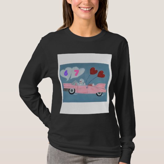 6 7 Poodle in Pink Classic Car flying in sky shirt (Voorkant)