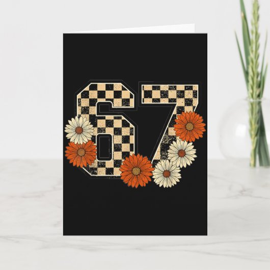 6 7 Retro Fall Meme Checkerboard Tee Haunted By 67 Kaart (Voorkant)