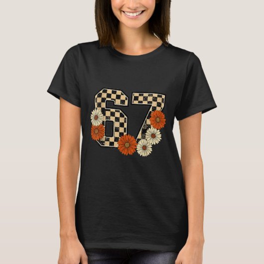 6 7 Retro Fall Meme Checkerboard Tee Haunted By 67 T-shirt (Voorkant)