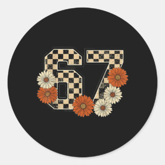 6 7 Retro Fall Meme Checkerboard Tee Haunted Ronde Sticker