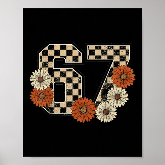 6 7 Retro Herfst Meme Checkerboard T-shirt Behekst Poster (Voorkant)