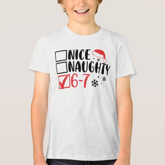 “6 7” Santa Kerstchecklist: Tri-Blend Shirt (Voorkant)