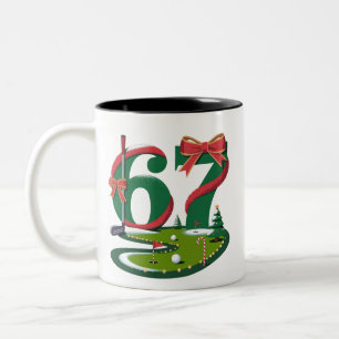 6 7 Six Seven Golf Gen Z Alpha Meme Kerst Golfen Tweekleurige Koffiemok