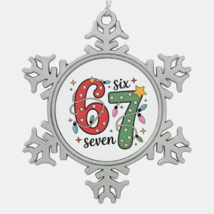 6 7 Six Seven Hand Gen Z Alpha Meme Slang Kerstmis Tin Sneeuwvlok Ornament