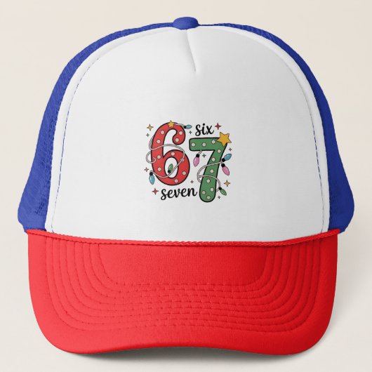 6 7 Six Seven Hand Gen Z Alpha Meme Slang Kerstmis Trucker Pet (Voorkant)