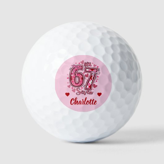 6 7 Six Seven Meme Trend Girls Pink Name Golfballen (Voorkant)