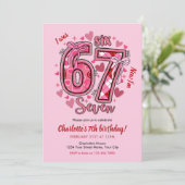 6 7 Six Seven Meme Trend Pink Girls 7th Birthday Kaart (Staand voorkant)