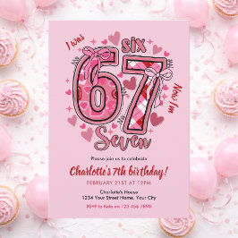 6 7 Six Seven Meme Trend Pink Girls 7th Birthday Kaart