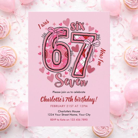 6 7 Six Seven Meme Trend Pink Girls 7th Birthday Kaart