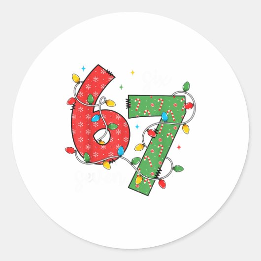 6 7 Six Seven Meme Xmas Lights Candy Cane Christma Ronde Sticker (Voorkant)