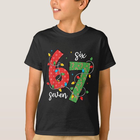 6 7 Six Seven Meme Xmas Lights Candy Cane Christma T-shirt (Voorkant)
