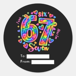 6 7 Six Seven Neon Meisje 7e Verjaardag Feest Favo Ronde Sticker