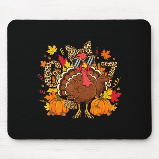 6 7 Thanksgiving Funny Leopard Bow Turkey Six Seve Muismat (Voorkant)