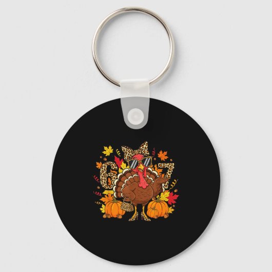 6 7 Thanksgiving Funny Leopard Bow Turkey Six Seve Sleutelhanger (Voorkant)