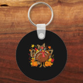 6 7 Thanksgiving Funny Leopard Bow Turkey Six Seve Sleutelhanger (Voorkant)
