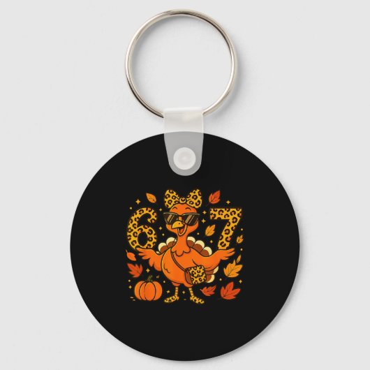 6 7 Thanksgiving Funny Leopard Bow Turkey Six Seve Sleutelhanger (Voorkant)