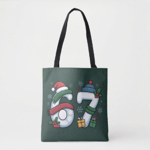 6 7 Zes Zeven Gen Z Alpha Meme Slang Kerst Sneeuwm Tote Bag