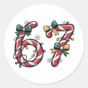 6 7 Zes Zeven Gen Z Alpha Meme Slang Kerstverlicht Ronde Sticker