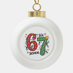 6 7 Zes Zeven Hand Gen Z Alpha Meme Slang Kerstmis Keramische Bal Ornament