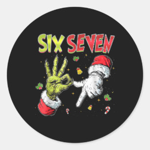 6 7 Zes Zeven Hand Gen Z Alpha Meme Slang Kerstmis Ronde Sticker