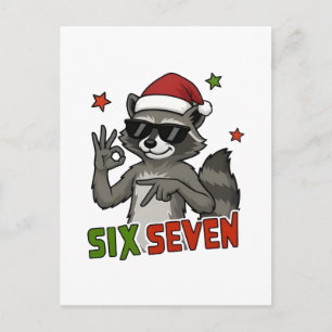 6 7 Zes Zeven Hand Gen Z Alpha Wasbeer Kerstmis Feestdagenkaart