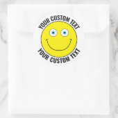 6 Aangepaste Gepersonaliseerde Happy Face GEEL, Bl Ronde Sticker (Tas)