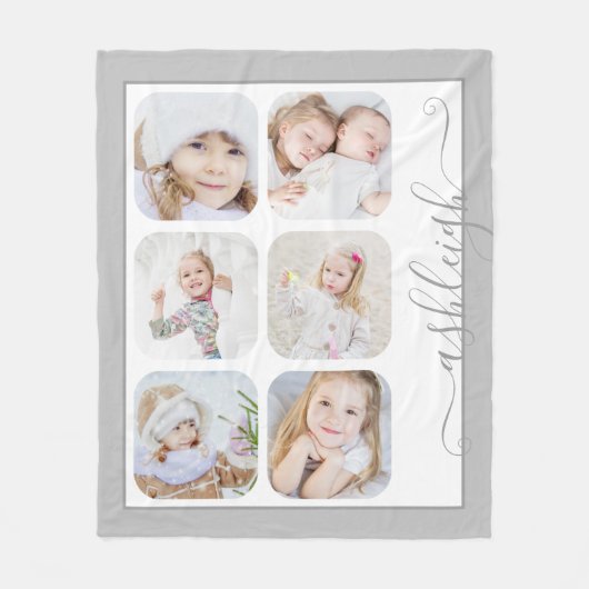 6 Aangepaste kleur voor Photo Collage Script Name Fleece Deken (Voorkant)