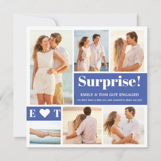 6 Aankondiging van Photo Collage Blue Verloving (Voorkant)