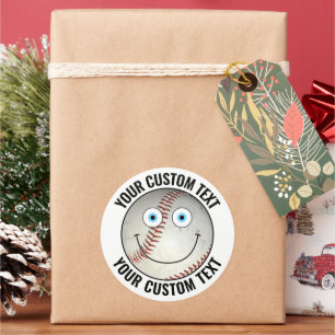 6 Baseball Gepersonaliseerde Tekst Custom Happy Fa Ronde Sticker