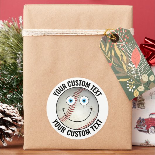 6 Baseball Gepersonaliseerde Tekst Custom Happy Fa Ronde Sticker (Feestdagen)