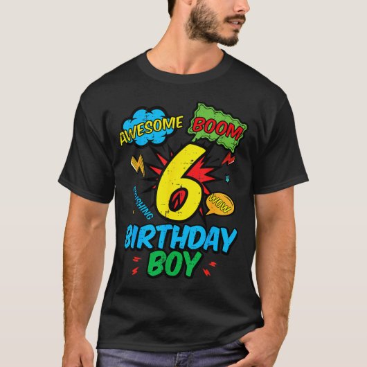 6 Birthday Boy Comic Cool 6th Bday Superhero Party T-shirt (Voorkant)
